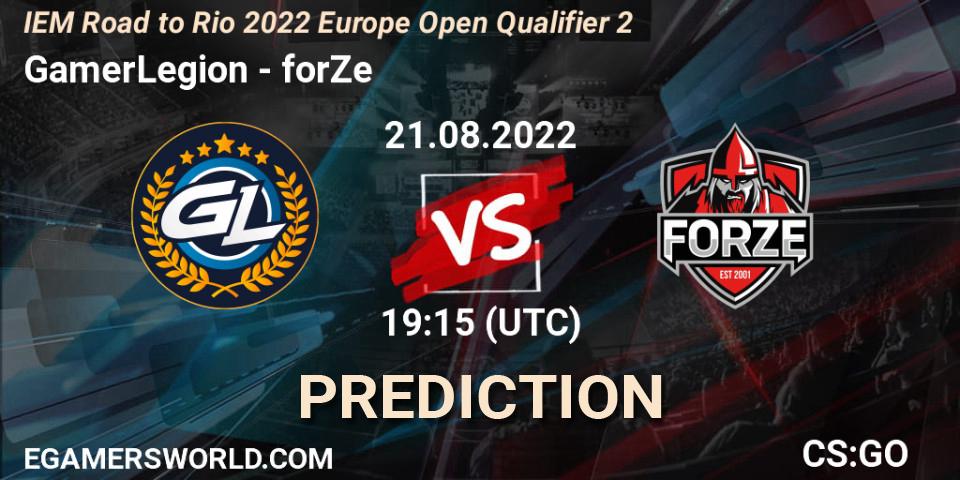 Pronóstico GamerLegion - forZe. 21.08.2022 at 19:15, Counter-Strike (CS2), IEM Road to Rio 2022 Europe Open Qualifier 2