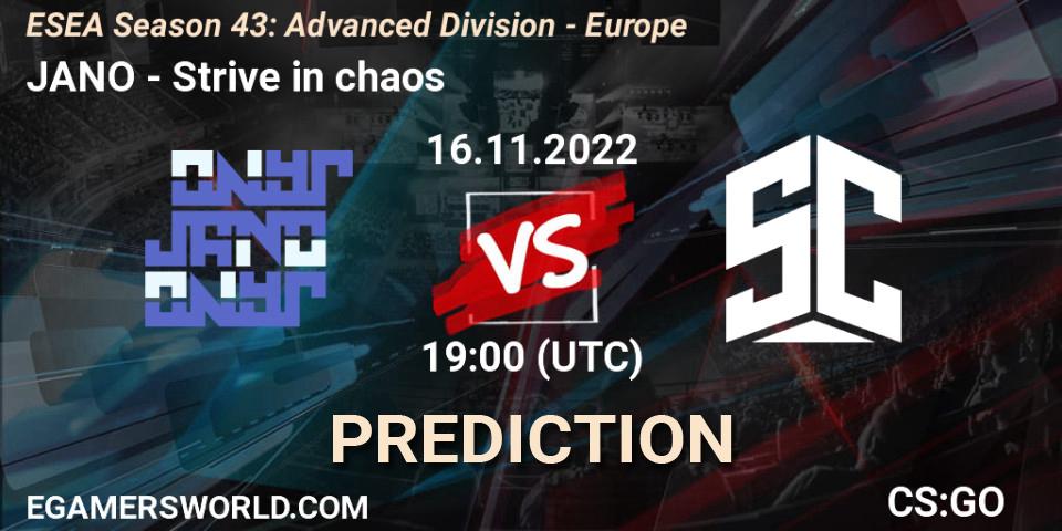 Pronóstico JANO - Strive in chaos. 16.11.2022 at 19:00, Counter-Strike (CS2), ESEA Season 43: Advanced Division - Europe