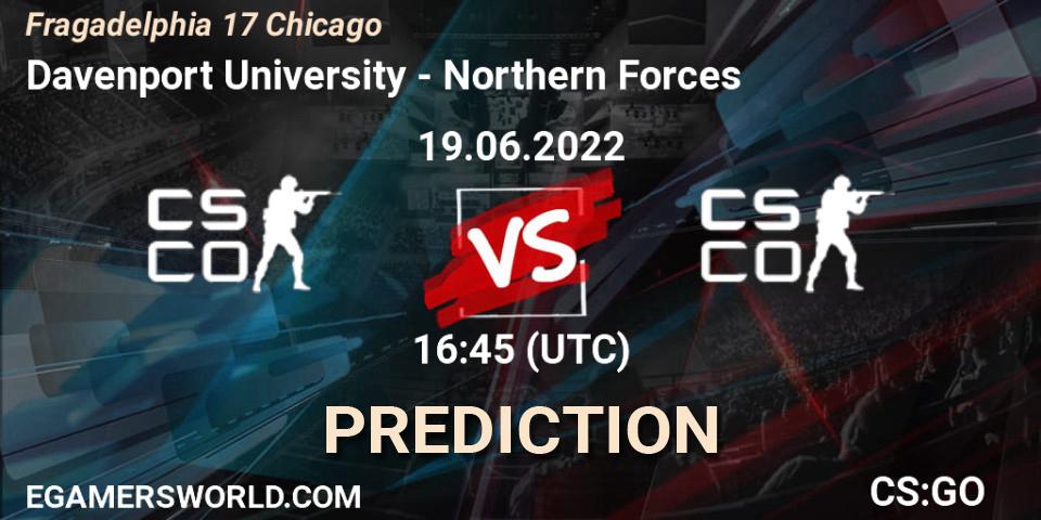 Pronóstico Davenport University - Northern Forces. 19.06.2022 at 17:00, Counter-Strike (CS2), Fragadelphia 17 Chicago