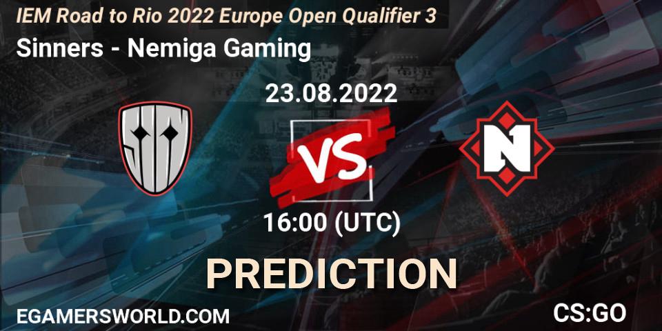 Pronóstico Sinners - Nemiga Gaming. 23.08.2022 at 16:00, Counter-Strike (CS2), IEM Road to Rio 2022 Europe Open Qualifier 3