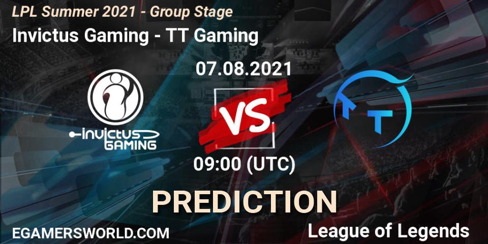 Pronóstico Invictus Gaming - TT Gaming. 07.08.2021 at 09:00, LoL, LPL Summer 2021 - Group Stage
