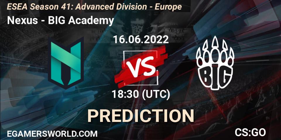 Pronóstico Nexus - BIG Academy. 17.06.2022 at 12:00, Counter-Strike (CS2), ESEA Season 41: Advanced Division - Europe