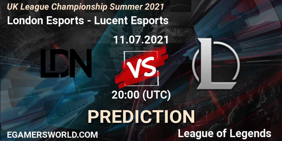 Pronóstico London Esports - Lucent Esports. 11.07.2021 at 20:10, LoL, UK League Championship Summer 2021