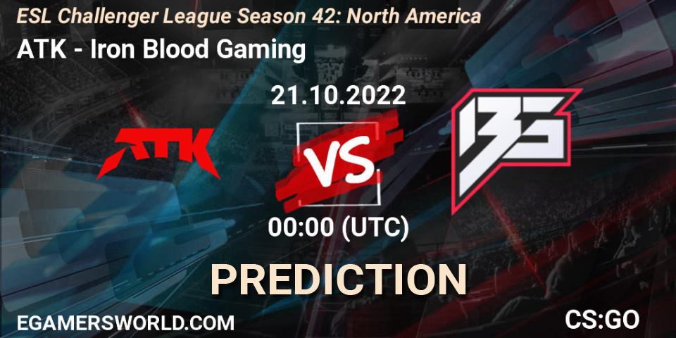 Pronóstico ATK - Iron Blood Gaming. 21.10.2022 at 00:00, Counter-Strike (CS2), ESL Challenger League Season 42: North America