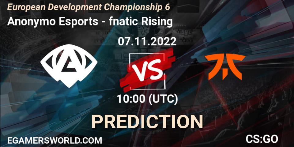 Pronóstico Anonymo Esports - fnatic Rising. 07.11.22, CS2 (CS:GO), European Development Championship Season 6
