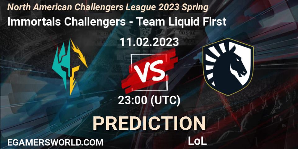 Pronóstico Immortals Challengers - Team Liquid First. 11.02.2023 at 23:15, LoL, NACL 2023 Spring - Group Stage