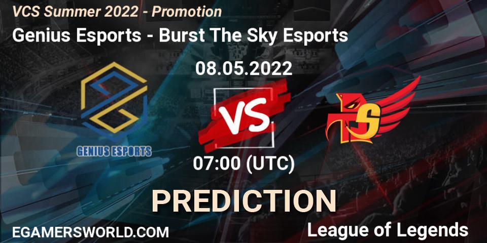 Pronóstico Genius Esports - Burst The Sky Esports. 08.05.2022 at 07:00, LoL, VCS Summer 2022 - Promotion