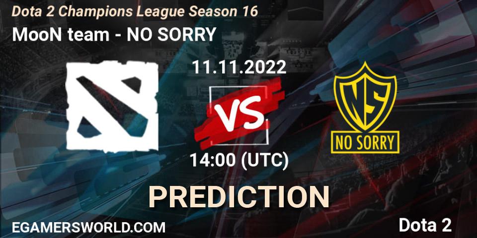 Pronóstico MooN team - NO SORRY. 11.11.2022 at 14:08, Dota 2, Dota 2 Champions League Season 16