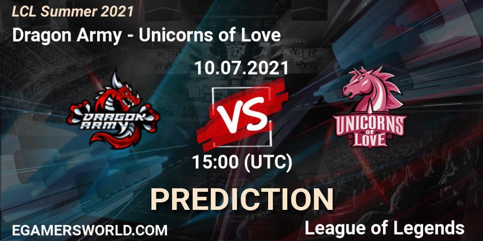 Pronóstico Dragon Army - Unicorns of Love. 10.07.2021 at 15:00, LoL, LCL Summer 2021