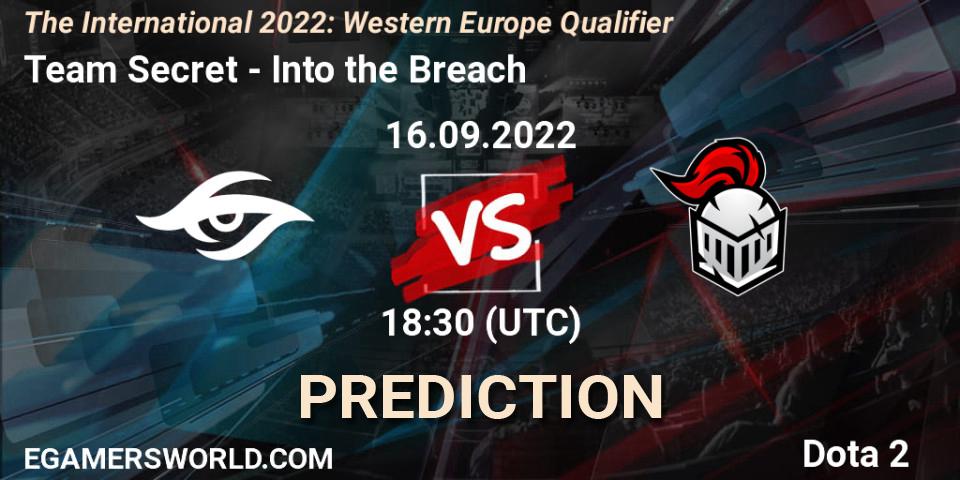 Pronóstico Team Secret - Into the Breach. 17.09.2022 at 10:00, Dota 2, The International 2022: Western Europe Qualifier