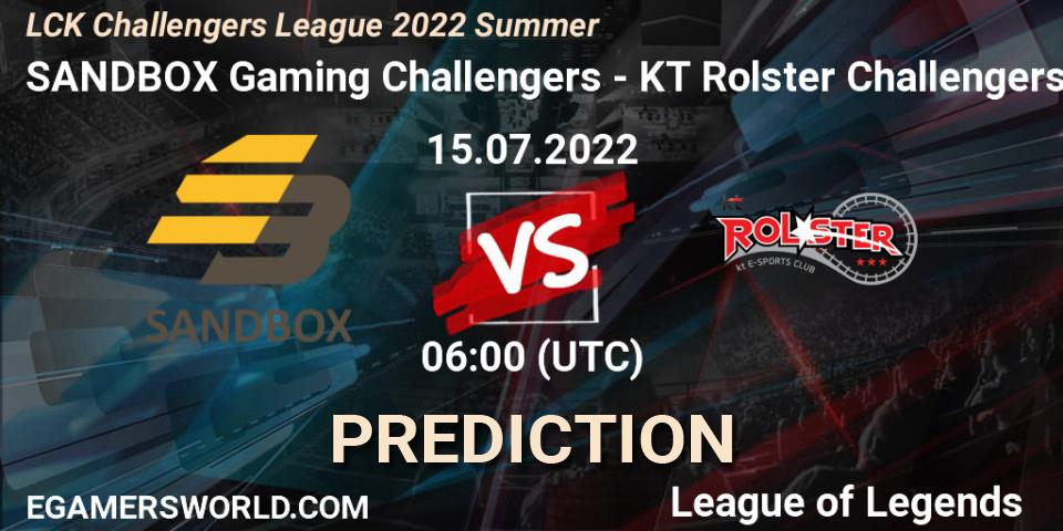 Pronóstico SANDBOX Gaming Challengers - KT Rolster Challengers. 15.07.2022 at 06:00, LoL, LCK Challengers League 2022 Summer