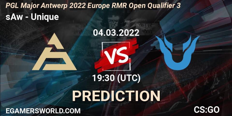 Pronóstico sAw - Unique. 04.03.2022 at 19:30, Counter-Strike (CS2), PGL Major Antwerp 2022 Europe RMR Open Qualifier 3