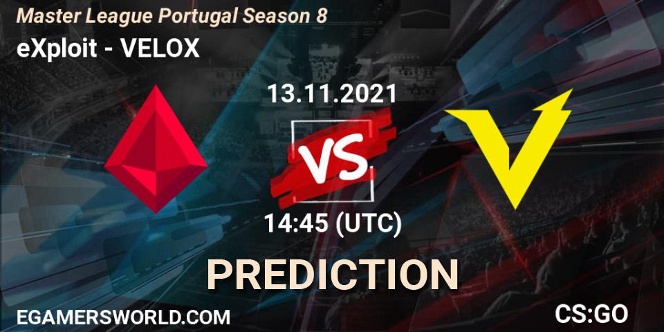 Pronóstico eXploit - VELOX. 13.11.2021 at 14:45, Counter-Strike (CS2), Master League Portugal Season 8