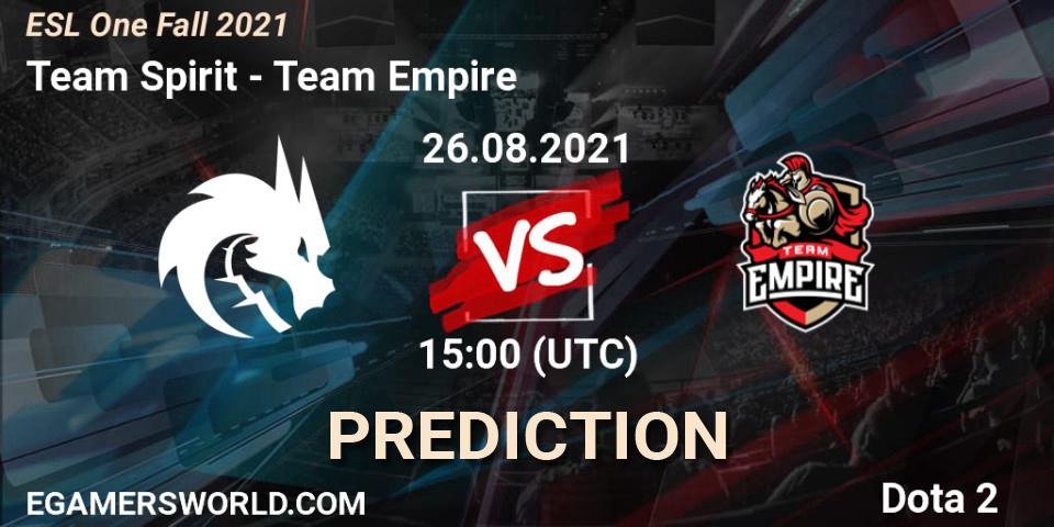 Pronóstico Team Spirit - Team Empire. 26.08.2021 at 14:58, Dota 2, ESL One Fall 2021
