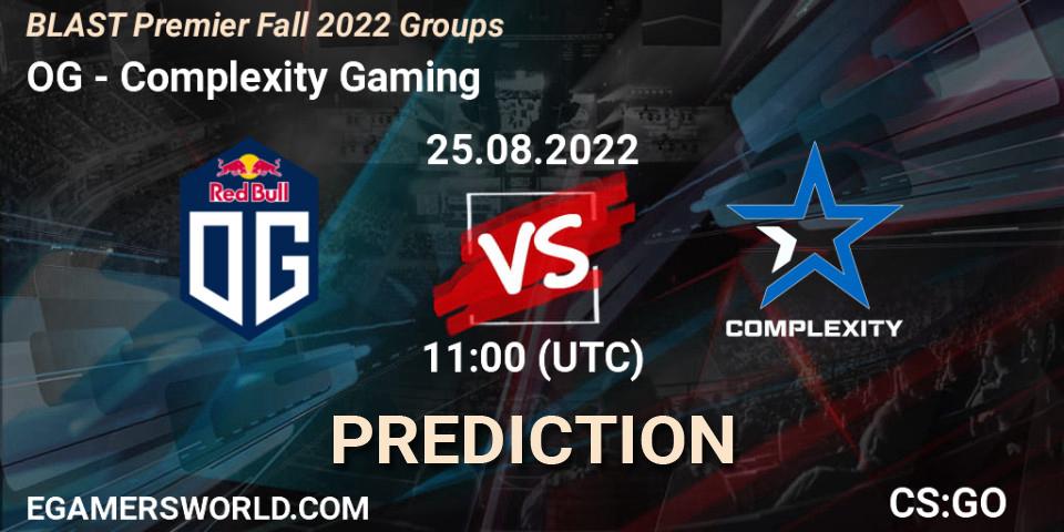 Pronóstico OG - Complexity Gaming. 25.08.2022 at 11:00, Counter-Strike (CS2), BLAST Premier Fall 2022 Groups