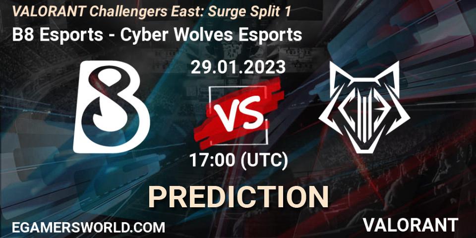 Pronóstico B8 Esports - Cyber Wolves Esports. 29.01.23, VALORANT, VALORANT Challengers 2023 East: Surge Split 1