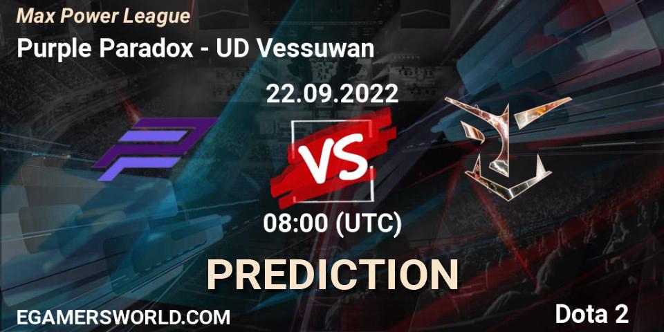 Pronóstico Purple Paradox - UD Vessuwan. 22.09.2022 at 08:14, Dota 2, Max Power League