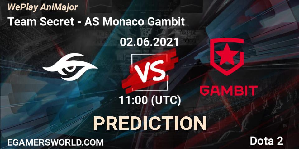 Pronóstico Team Secret - AS Monaco Gambit. 02.06.21, Dota 2, WePlay AniMajor 2021