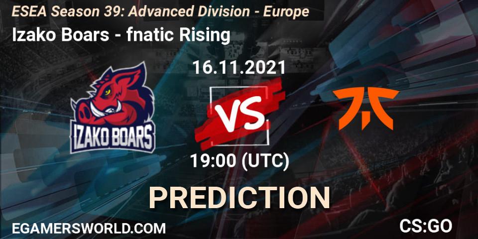 Pronóstico Izako Boars - fnatic Rising. 16.11.21, CS2 (CS:GO), ESEA Season 39: Advanced Division - Europe