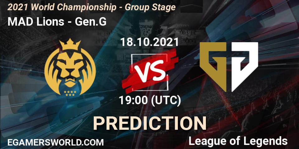 Pronóstico MAD Lions - Gen.G. 18.10.2021 at 19:20, LoL, 2021 World Championship - Group Stage