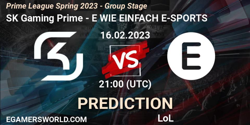 Pronóstico SK Gaming Prime - E WIE EINFACH E-SPORTS. 16.02.2023 at 17:00, LoL, Prime League Spring 2023 - Group Stage