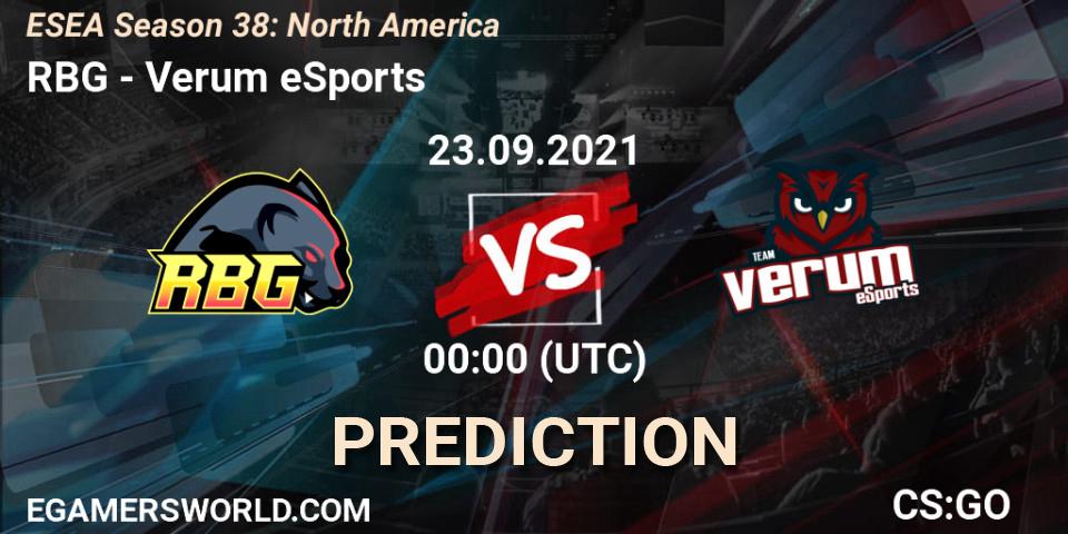 Pronóstico RBG - Verum eSports. 27.09.2021 at 01:00, Counter-Strike (CS2), ESEA Season 38: North America 