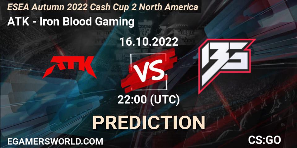 Pronóstico ATK - Iron Blood Gaming. 16.10.2022 at 22:00, Counter-Strike (CS2), ESEA Autumn 2022 Cash Cup 2 North America