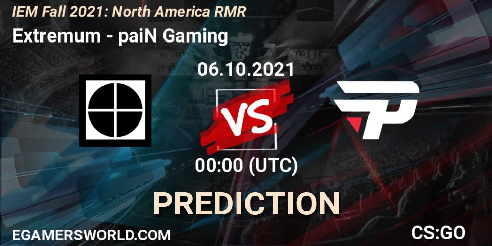 Pronóstico Extremum - paiN Gaming. 06.10.2021 at 00:45, Counter-Strike (CS2), IEM Fall 2021: North America RMR