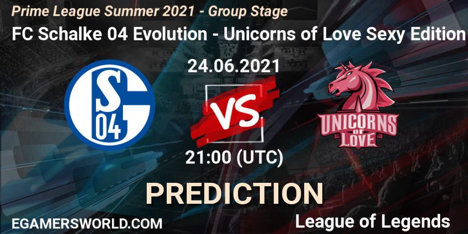 Pronóstico FC Schalke 04 Evolution - Unicorns of Love Sexy Edition. 24.06.21, LoL, Prime League Summer 2021 - Group Stage