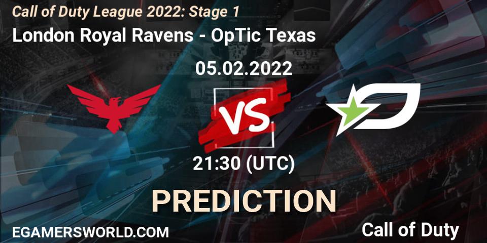 Pronóstico London Royal Ravens - OpTic Texas. 05.02.22, Call of Duty, Call of Duty League 2022: Stage 1