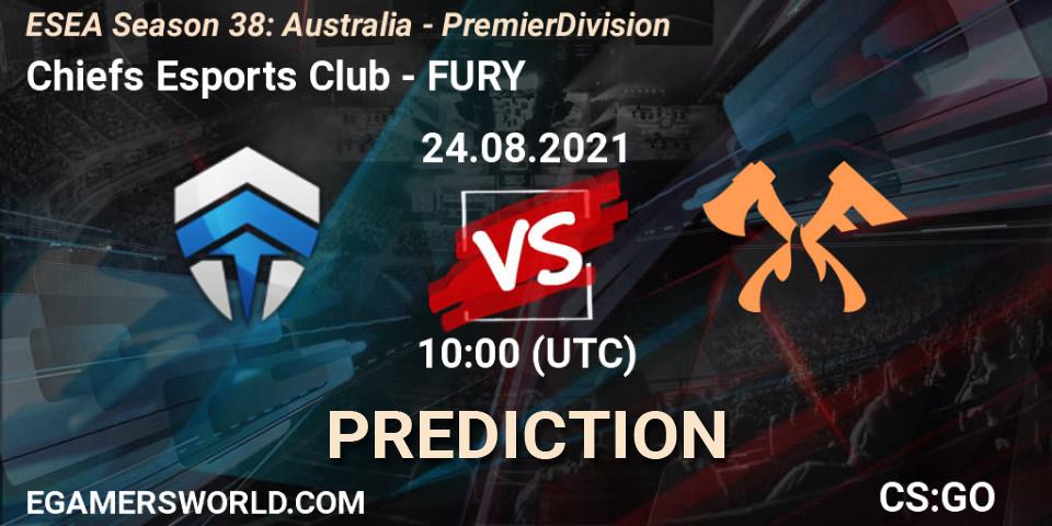 Pronóstico Chiefs Esports Club - FURY. 24.08.2021 at 10:00, Counter-Strike (CS2), ESEA Season 38: Australia - Premier Division