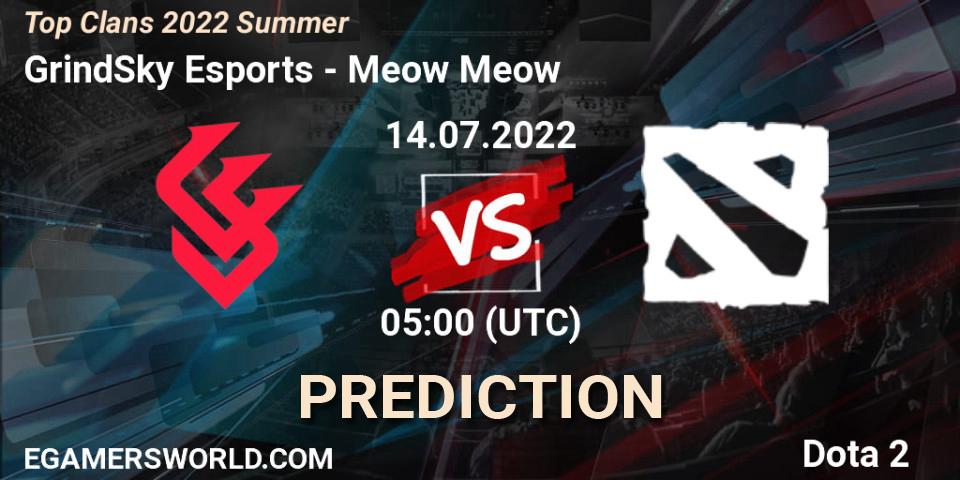 Pronóstico GrindSky Esports - Meow Meow. 14.07.2022 at 05:04, Dota 2, Top Clans 2022 Summer