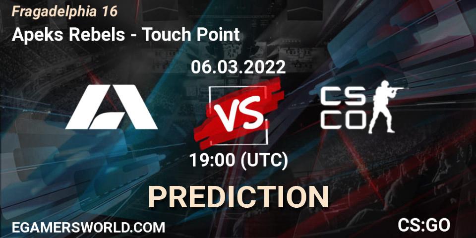 Pronóstico Apeks Rebels - Touch Point. 06.03.2022 at 19:25, Counter-Strike (CS2), Fragadelphia 16