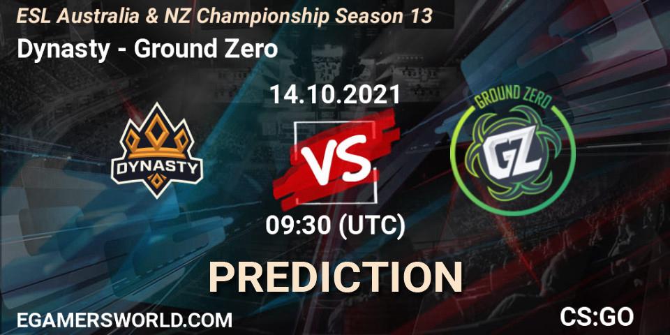 Pronóstico Dynasty - Ground Zero. 14.10.21, CS2 (CS:GO), ESL Australia & NZ Championship Season 13