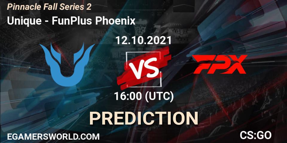 Pronóstico Unique - FunPlus Phoenix. 12.10.2021 at 16:00, Counter-Strike (CS2), Pinnacle Fall Series #2
