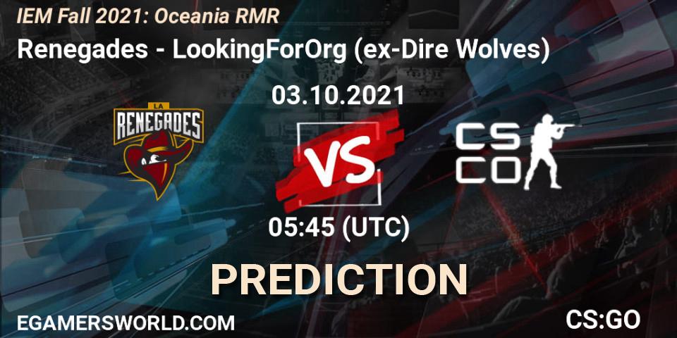 Pronóstico Renegades - LookingForOrg (ex-Dire Wolves). 03.10.2021 at 05:45, Counter-Strike (CS2), IEM Fall 2021: Oceania RMR