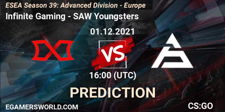 Pronóstico Infinite Gaming - SAW Youngsters. 01.12.2021 at 16:00, Counter-Strike (CS2), ESEA Season 39: Advanced Division - Europe