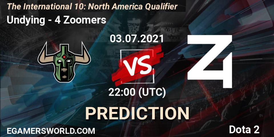 Pronóstico Undying - 4 Zoomers. 03.07.2021 at 22:08, Dota 2, The International 10: North America Qualifier