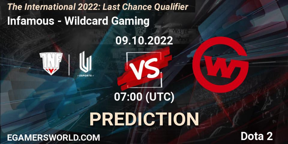 Pronóstico Infamous - Wildcard Gaming. 09.10.22, Dota 2, The International 2022: Last Chance Qualifier