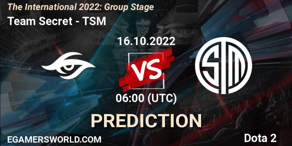 Pronóstico Team Secret - TSM. 16.10.2022 at 06:46, Dota 2, The International 2022: Group Stage