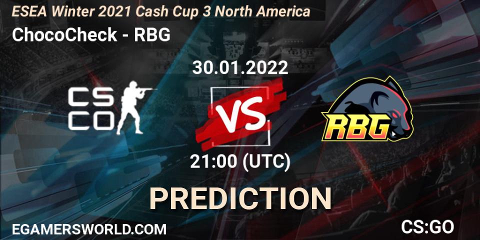 Pronóstico ChocoCheck - RBG. 30.01.22, CS2 (CS:GO), ESEA Cash Cup: North America - Winter 2022 #3