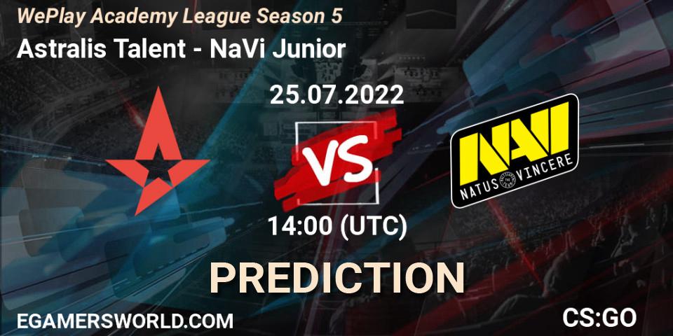 Pronóstico Astralis Talent - NaVi Junior. 25.07.2022 at 14:00, Counter-Strike (CS2), WePlay Academy League Season 5