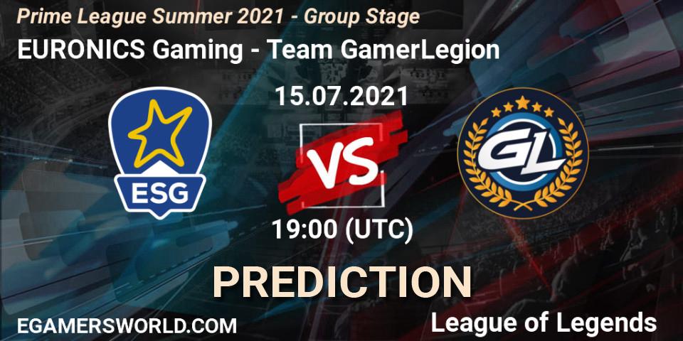Pronóstico EURONICS Gaming - Team GamerLegion. 15.07.21, LoL, Prime League Summer 2021 - Group Stage