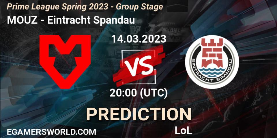 Pronóstico MOUZ - Eintracht Spandau. 14.03.2023 at 19:00, LoL, Prime League Spring 2023 - Group Stage