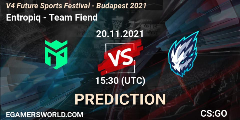 Pronóstico Entropiq - Team Fiend. 20.11.2021 at 15:30, Counter-Strike (CS2), V4 Future Sports Festival - Budapest 2021