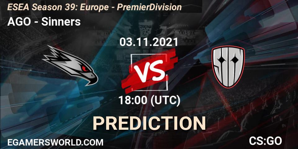 Pronóstico AGO - Sinners. 03.11.21, CS2 (CS:GO), ESEA Season 39: Europe - Premier Division