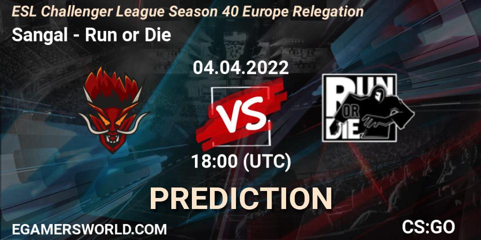 Pronóstico Sangal - Run or Die. 04.04.2022 at 17:15, Counter-Strike (CS2), ESL Challenger League Season 40 Europe Relegation