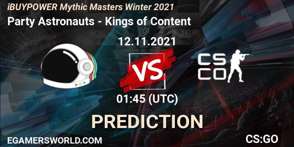 Pronóstico Party Astronauts - Kings of Content. 12.11.2021 at 01:45, Counter-Strike (CS2), iBUYPOWER Mythic Masters Winter 2021