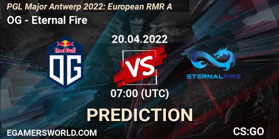 Pronóstico OG - Eternal Fire. 20.04.2022 at 07:00, Counter-Strike (CS2), PGL Major Antwerp 2022: European RMR A