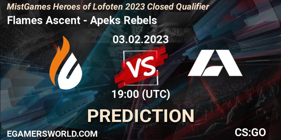 Pronóstico Flames Ascent - Apeks Rebels. 03.02.23, CS2 (CS:GO), MistGames Heroes of Lofoten: Closed Qualifier